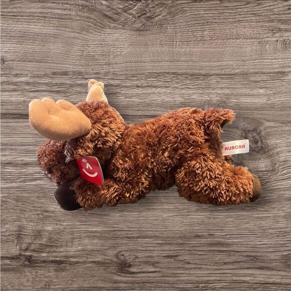 NEW Aurora Kids World Laying Moose Plush Stuffed Animal Toy Brown Tan Antlers - Picture 13 of 16